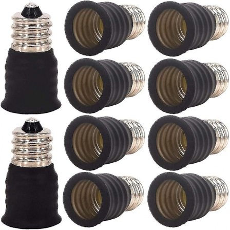 E12 til E14 Lampebase Adapter Konverter, Lampebase Adapter kompatibel med Glødelamper, LED, Halogen Energisparende Lamper (10 stk, Svart)