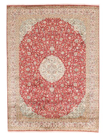 Anudada A Mano Cachemira Pura De Seda Alfombra 247X337 De Seda Marrón/Rojo Oscuro Grande