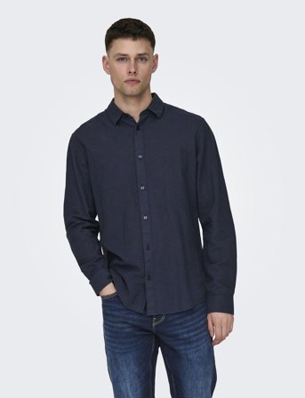 ONLY & SONS Onscaiden Life Ls Solid Linen Shirt Noos - Navy - XL