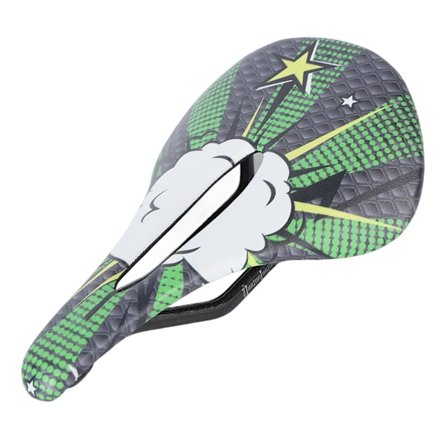 Cykelsadel i kulfiber, ultralet, slidstærk, stereogelstruktur, huldesign, grøn