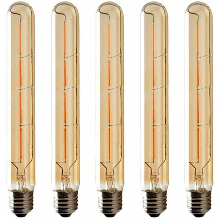 5 kpl:n pakkaus T225 pitkiä Edison LED -filamenttipolttimoita, 4 W E27-kanta, lämmin valkoinen, meripihkanvärinen lasi koristepolttimoille, AC 220–240