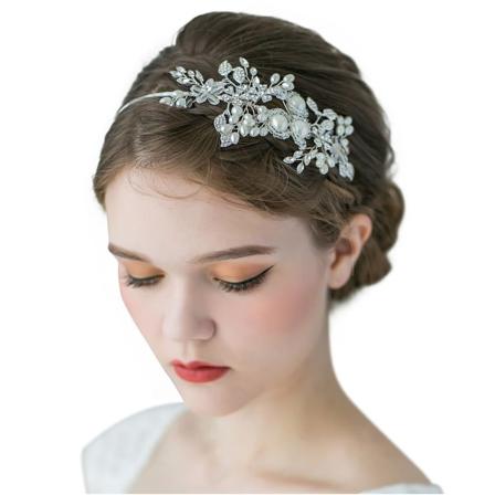 Handgjorda pärlbröllopspannband för kvinnor Silver Rhinestone,ZQKLA