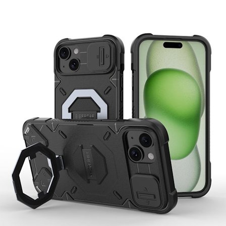 Kompatibel med IP-15PLUS stødsikkert etui, telefonetui med stativ, sort