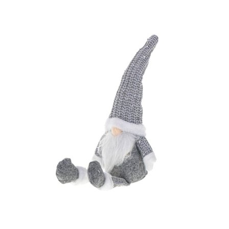 Grå Julenisse 47 cm - Pynt til hylde/juletræ