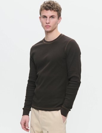 WOOD WOOD Wwemil Waffle Ls T-Shirt - Brown - XS