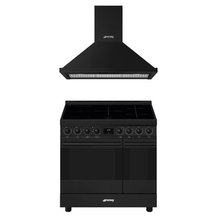 Smeg Classic induktionskomfur med emhætte 90 cm, mat sort | KitchenOne