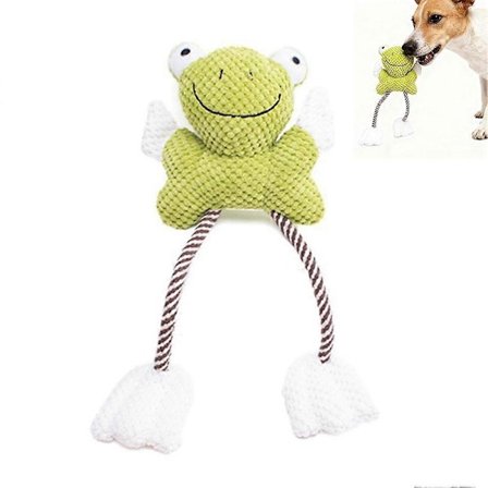 Plysj- og tau-lignende hundeleke med knitring og pip – Tyggesikker froskedesign