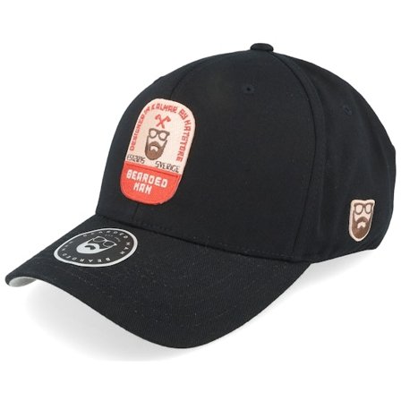 Bearded Man - Negro flexfit Gorra - Beard Label Patch Black Flexfit @ Hatstore