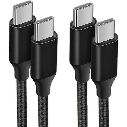 Pakke med 2 USB-C til USB-C Fast 3A-kabel til Samsung Galaxy A23 A24 A22 A02s A03s A04s A12 A13 - Forstærket nylon 1M Sort