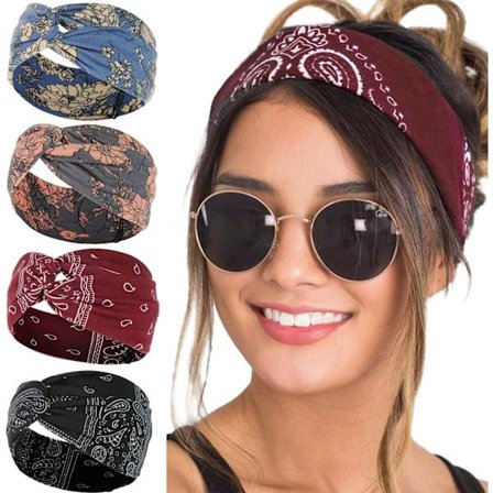 Boho Hårbånd, Elastisk Turban Hårbånd Knutede Hårbånd Hårtilbehør, Brede Hårbånd for Kvinner og Jenter Yoga Sports Hårbånd - 4 Stykker