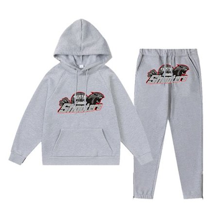 Trapst Tigerhuvudtryck Hooded Plyschtröja Mode Gradient Bokstav Casual Sportset Tryck 04 Grå—max