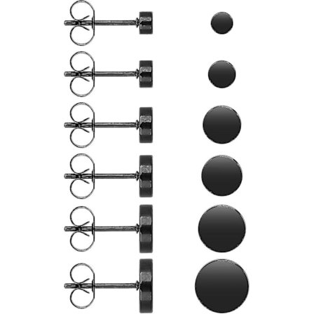 6 par sorte øreringe i rustfrit stål Unisex runde flad top øreringe til mænd kvinder øreringe (3 Mm - 8 Mm), rustfrit stål