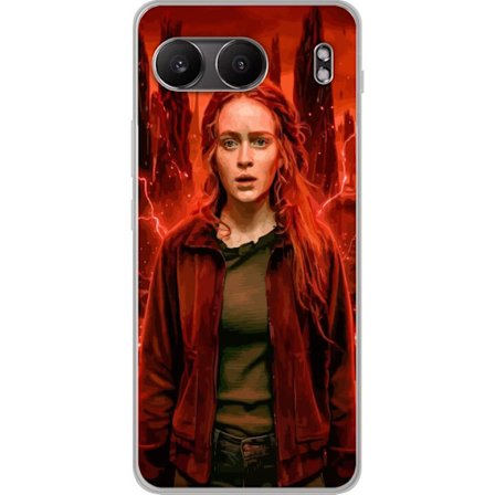 Kompatibelt Mobilskal till OnePlus OnePlus Nord 4 Porträtt av en ung kvinna med rött hår i en apokalyptisk landskap, röda blixtar och mörka klipp