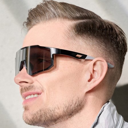 Ochelari de soare sport, supradimensionați, cu negru&gri pentru bărbați - Ochelari de soare sport