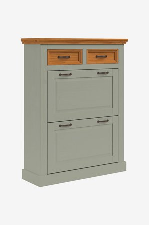 Loft24 - Selma Skoförvaring med 2 luckor och 2 lådor i furu - Grön - Skoskåp - Från Homeroom