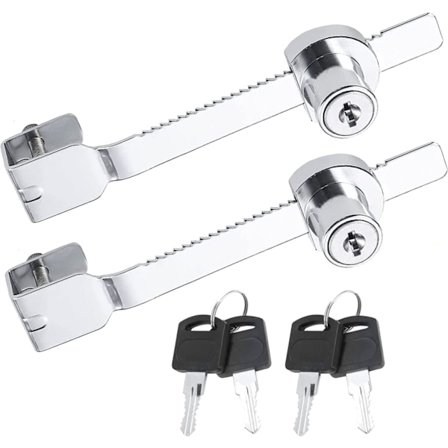 Pakke Glidende Savlås med Nøgle Glasmontre Lås til Vivarium, Terrarium, Vitrineskab, Glasdør Skraldelås, Ens Nøgle (Sølv)