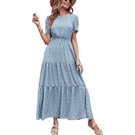 Sommarklänning Kvinnor Casual Långa Klänningar Kortärmad O-hals