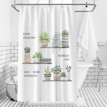 Vattentät mögelbeständig duschdraperi med krukväxtmönster, bad