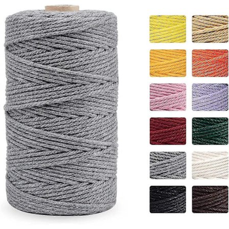 Farverigt bomuldsreb, 3 mm X 100 m håndvævet bomuldsreb, naturligt bomuldsgarn til strikning af hængende planter, gør-det-selv-indretning, 