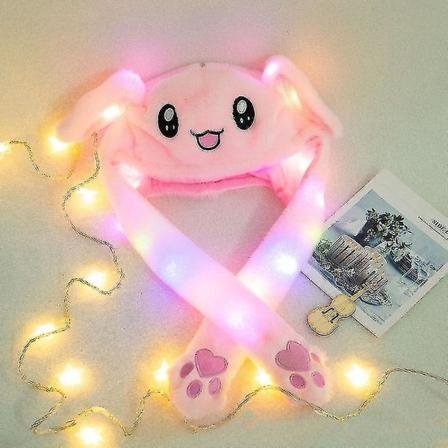 Kvinnor rörlig hatt, kaninöron plysch söt söt krockkudde upplyst cap(varm rosa)