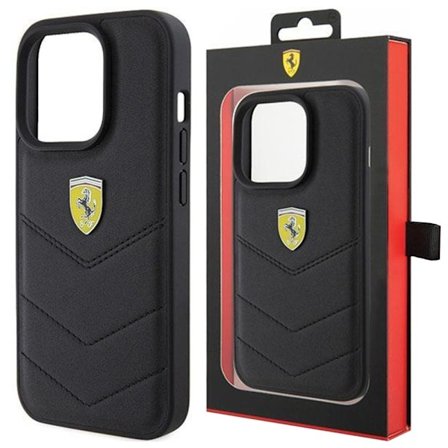 Ferrari Quilted Metal Logo Deksel til iPhone 15 Pro Max - Svart