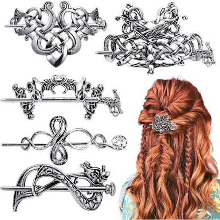 5PCS Keltiske hårnåler, Vintage sølv Viking hårklemmer Minimalistisk keltisk knute hårspenne, Legering knute hårpinner Kreativ metall Viking hårspenne