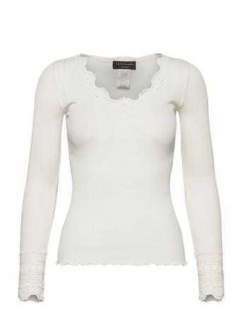 Silk T-Shirt W/ Lace T-shirts & Tops Long-sleeved Hvit Rosemunde