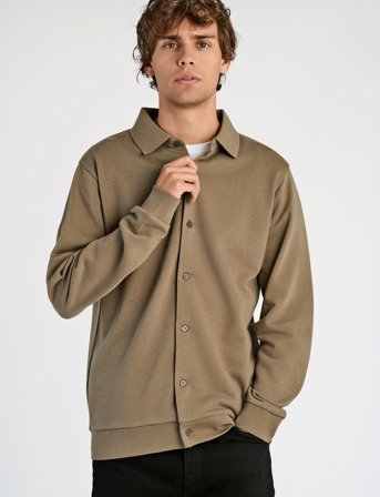 Lindbergh Jersey Button Through Pique L/S - Brown - L