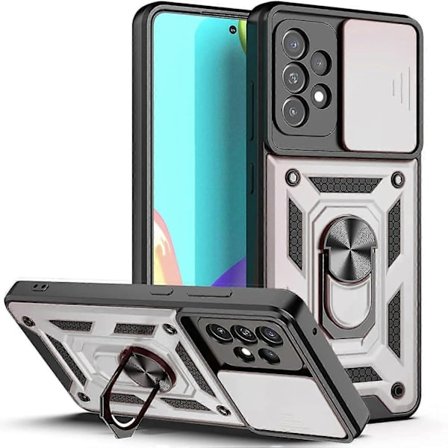 Armor Stötsäkert Magnetiskt Ringstativ Skal för Samsung Galaxy S24 S23 S22 S21 Ultra S24 Plus S20FE Note 20 10 Linsskydd - Silver Silver