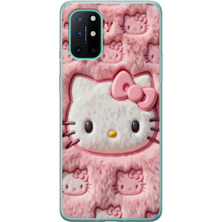 Yhteensopiva Puhelinkuori OnePlus 8T Hello Kitty vaaleanpunainen pörröinen tausta, jossa on ikoninen kasvot ja kawaii-esteettisyys