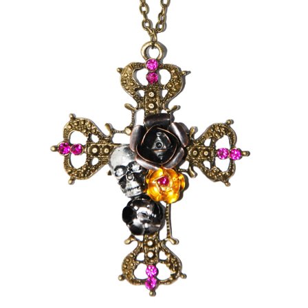 Kaulakoru Cross kallo kukkia strassikivi vintage retro