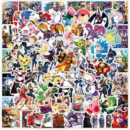100 st Super Smash Bros-klistermärken för bärbar dator, coola klassiska tecknade vinylklistermärken för dator, skateboard, vattenflaskor, telefon, 