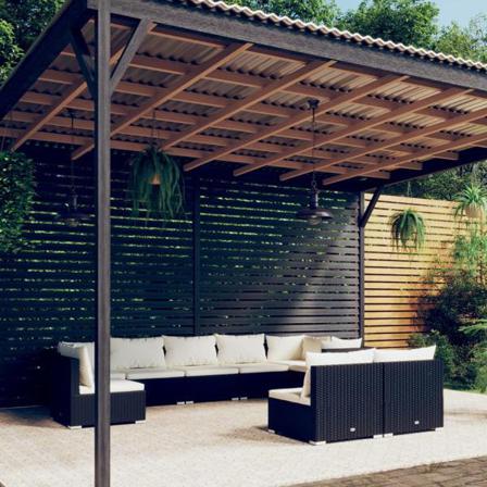 Vidaxl Loungegrupp För Trädgården Med Dynor 9 Delar Konstrotting Svart