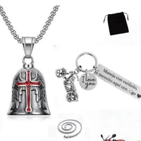 Zinklegering retro punk motorcykel engel vinger motorcykelkørsel lykke klokke halskæde og nøglering