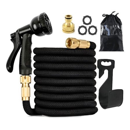 Udtrækkelig haveslange 30M/100FT, fleksibel haveslange med pistol til haven, 7 modeller, sort