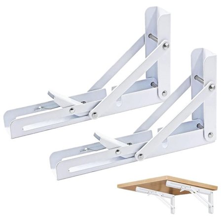 Sammenleggbar brakett 250 x 115 mm - hvit metall for veggmontering