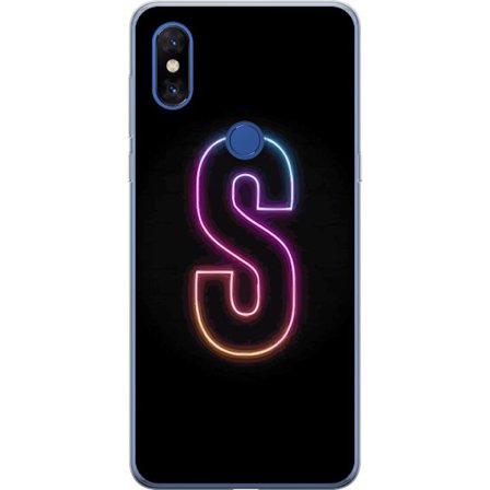 Kompatibelt Mobildeksel til Xiaomi Xiaomi Mi Mix 3 Neonbokstav S i lysende rosa og blå toner mot mørk bakgrunn, stilig bokstavkunst med retrofuturis