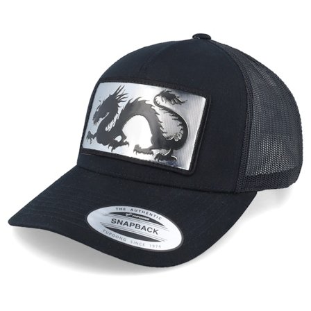 Iconic - Zwart trucker Cap - Chinese Dragon Silver Patch Black A-frame Trucker @ Hatstore