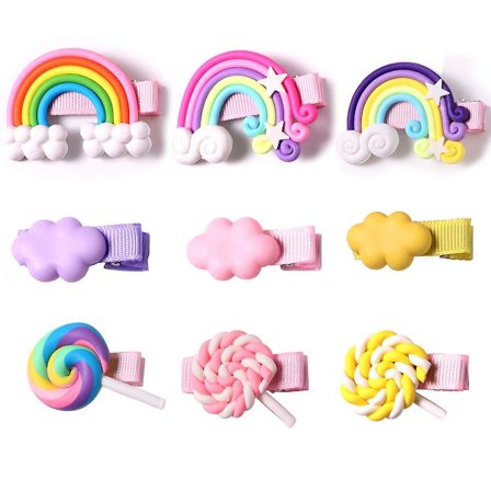 WABJTAM 9 stk. Baby Girl Cloud Lollipop Rainbow Hårklemme Sæt Piger Børn Princess Hårklemmer