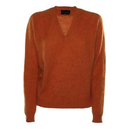 Roberto Collina, V-neck Knitwear Oranje, Dames, Maat:M