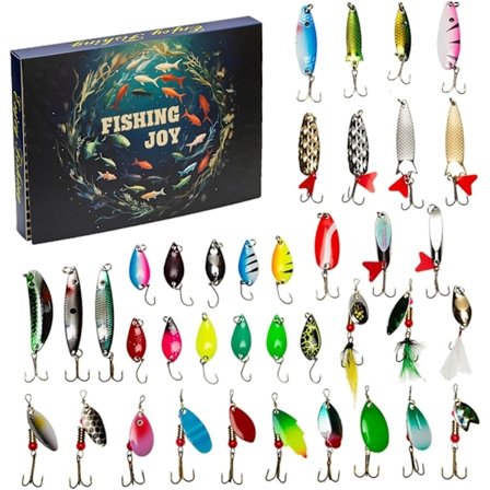 Julefiskekalender 2024 - Fiskebeitesett, Fiskeutstyr for Voksne Menn Gutter, Fisketilbehør Tilfeldig Farge (30 stk)