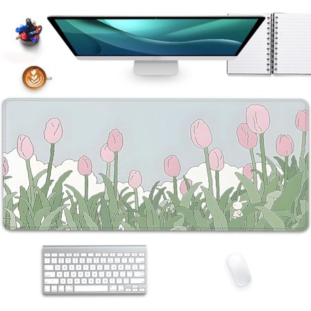 Grön Löv Stor Spelmusmatta, Söt Tecknad Katt Skrivbordsmatta (400 X 800 X 2 Mm)