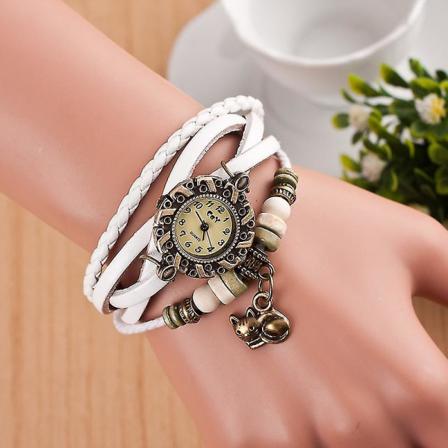 Kvartsflätat Läder Kattarmband Watch