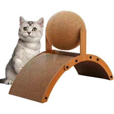 Kradsebold til katte - Kradsebræt | Vertikal kradser med bølget base, interaktivt killingelegetøj