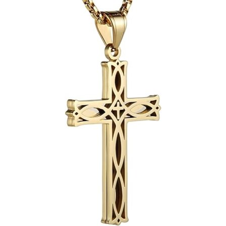 Halsband med hänge i rostfritt stål, Infinity Keltiskt Kors, irländsk knut, 55,8 + 5 cm kedja, guld