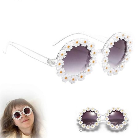 Retro Party Solbriller Daisy Baby Solbriller Rammeløse Søte Solbriller Festivalbriller for Barn og Dame