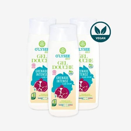 Förpackning med 3x250ml EKOLOGISK DUSCHGEL ALOE VERA & INTENSE GRANATÄPLE O'LYSEE OP3GDBAVGI