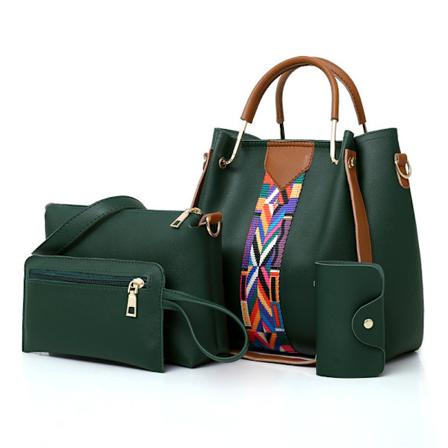 Kvinneveske sett 4 i 1 Myk PU Lær Topphåndveske, Tote Bag, Skuldervesker Crossbody Bag Lommebok Pung Sett Green