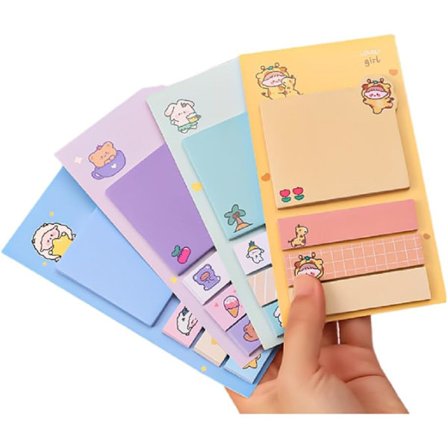 Söpöt Muistilaput, Kawaii Sarjakuva Karhu Muistilehtiöt, 4 Pakkaus Itsekiinnittyviä Merkitsijöitä Toimistoon, Kouluun ja Kotikäyttöön