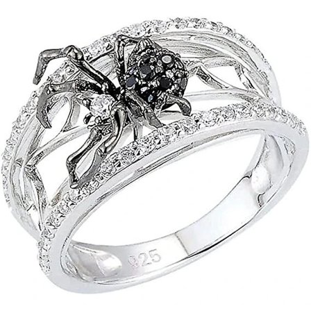 Personlighetsmode Kreativ 925 Sterling Silver Tumringar Vintage 3D Svart Spindel Ihålig Ring